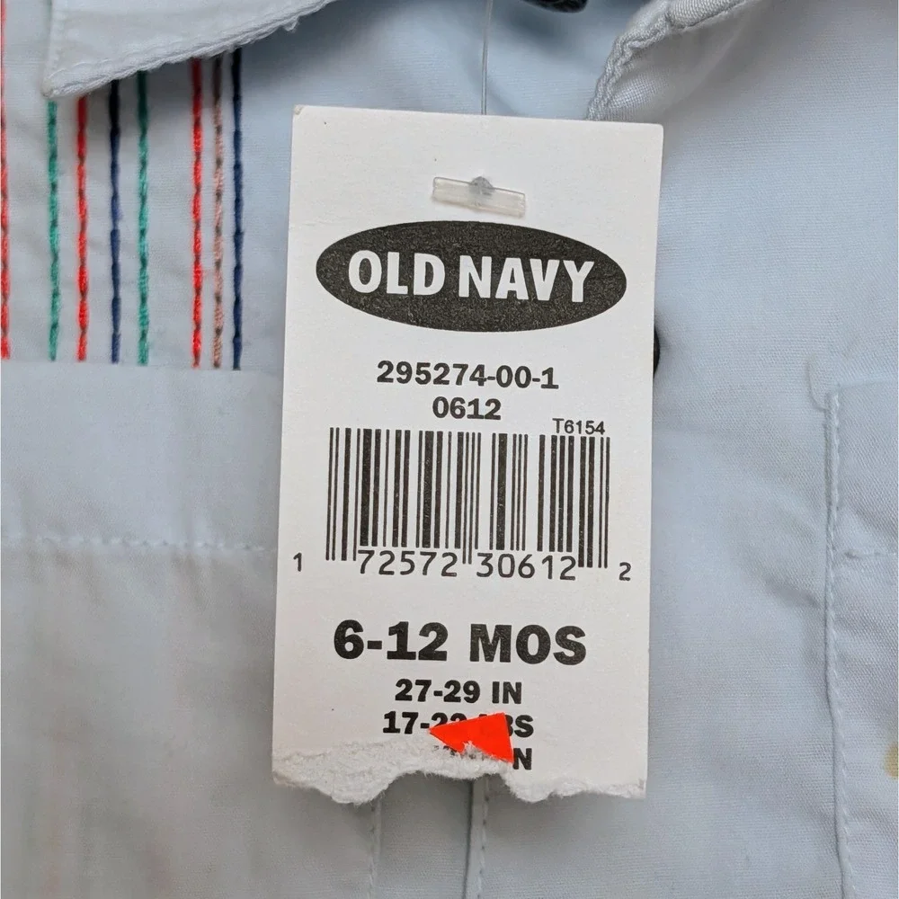 Vintage OLD NAVY Guayabera Stitched Cuban One-Piece Shorty Romper 6-12Months NWT